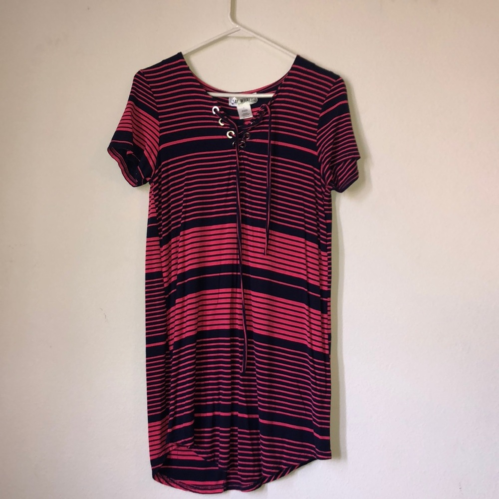 Blue/pink striped dress